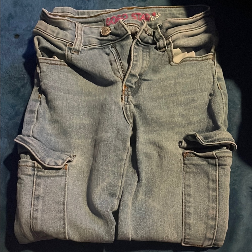 Blue Cargo-Style Jeans with Faded Wash